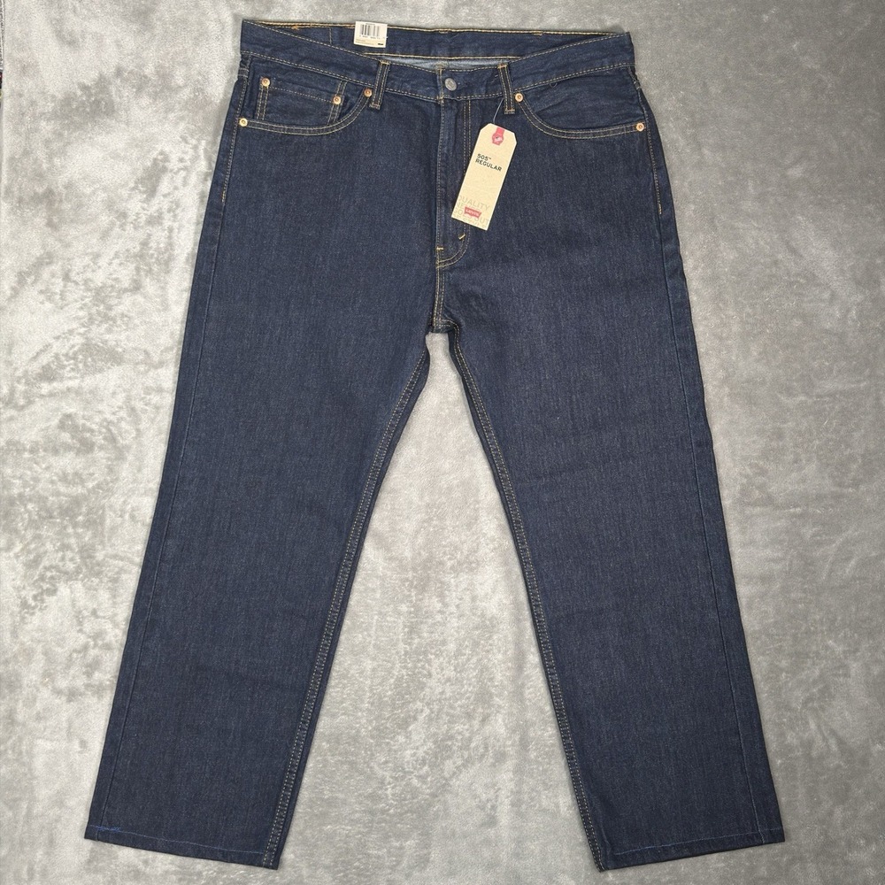Levis Jeans Mens 38x30 (Fits 38x27) 505 Straight Leg Dark Wash Denim HEMMED READ